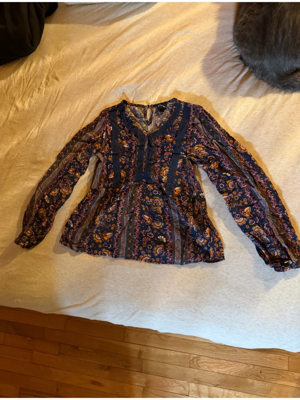 art class girls longsleeve Navy Floral Tunic with Pink and Gold Accents